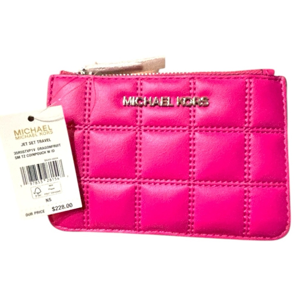 ‼️Low Start‼️$228 Retail NWT Michael Kors Jet Set Quilted Card Wallet Pink - Picture 7 of 7